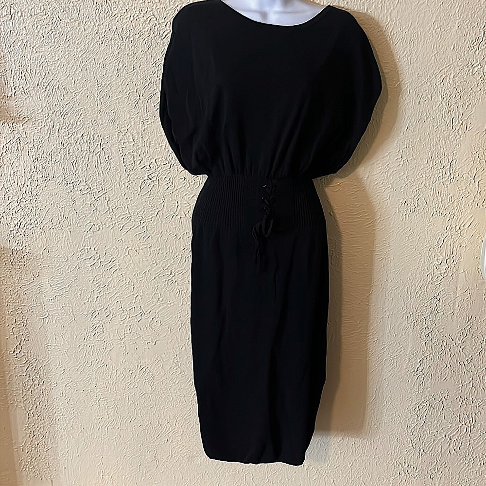 Black corset mesh dress with real wording on the back